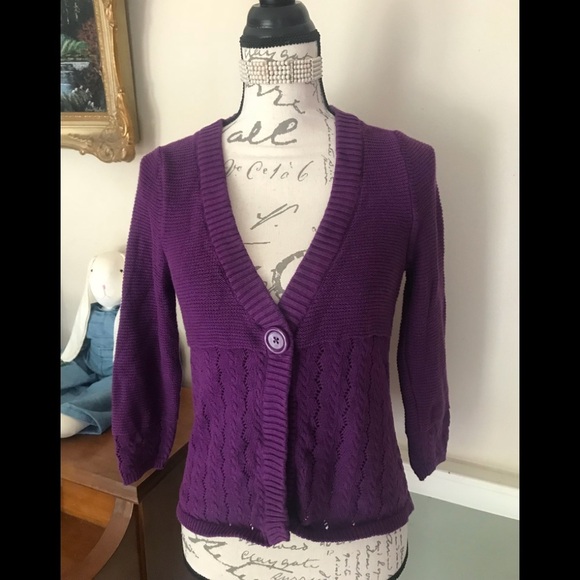 Liz & Co Purple Eyelet Ribbed Cardigan Sweater S - Picture 1 of 5